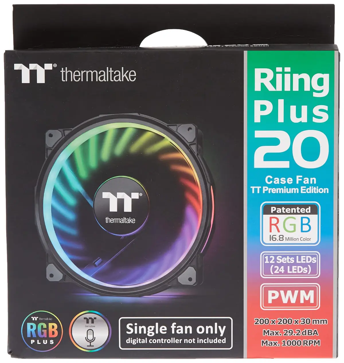 THERMALTAKE RIING PLUS 20 RGB – VENTILATEUR BOÎTIER 200 MM – ARGB – HAUTE CIRCULATION – BLACK