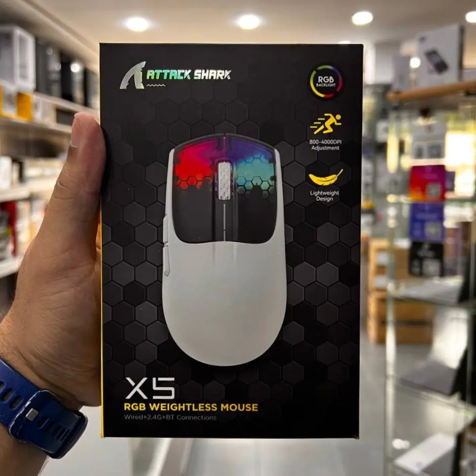 ATTACK SHARK X5 – SOURIS FILAIRE & SANS FIL – BLUETOOTH – USB 2.4G – 5 BOUTONS – 4000 DPI – RGB – BLACK