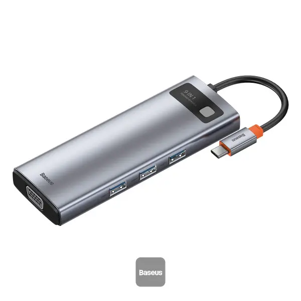 BASEUS METAL GLEAM 9-IN-1 – HUB USB-C 9 PORTS – HDMI – USB 3.0 – RJ45 – SD CARD – TF-USB-C -ORIGINAL