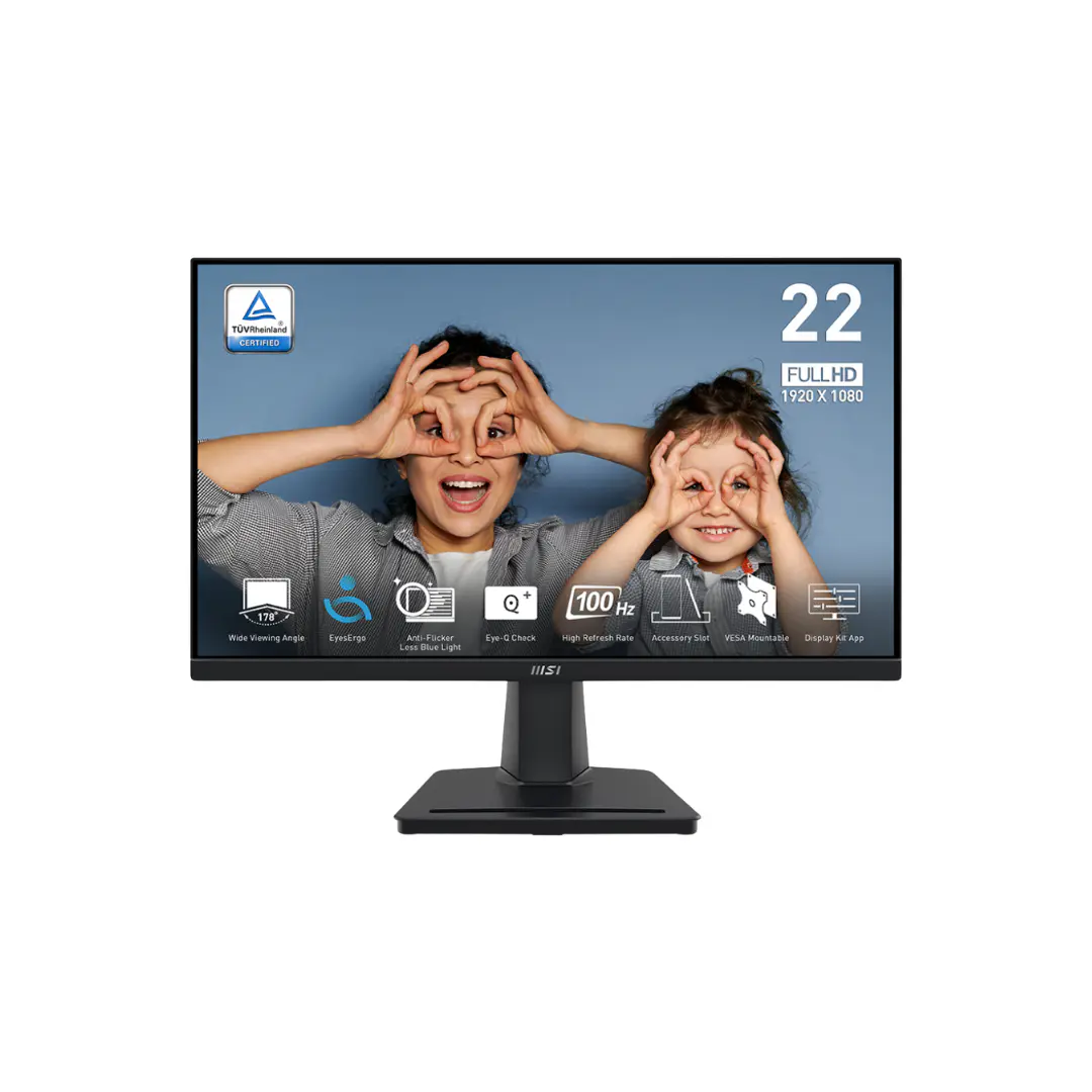 ECRAN MSI PRO MP225V – MONITEUR PRO 22″ FHD – 100HZ – VA – 1 MS – HDMI/VGA – ANTI-FLICKER – BLACK