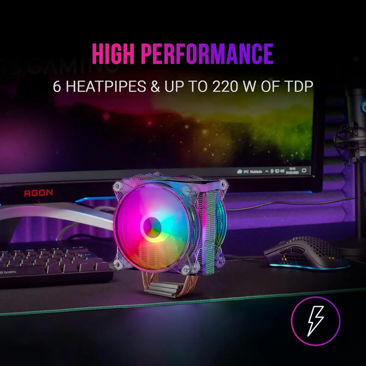 AIR COOLING MARS GAMING MCPU66 ARGB – MULTI SOCKET – 2 VENTILATEURS 120Mm – TDP 220W – TRANSPARENT