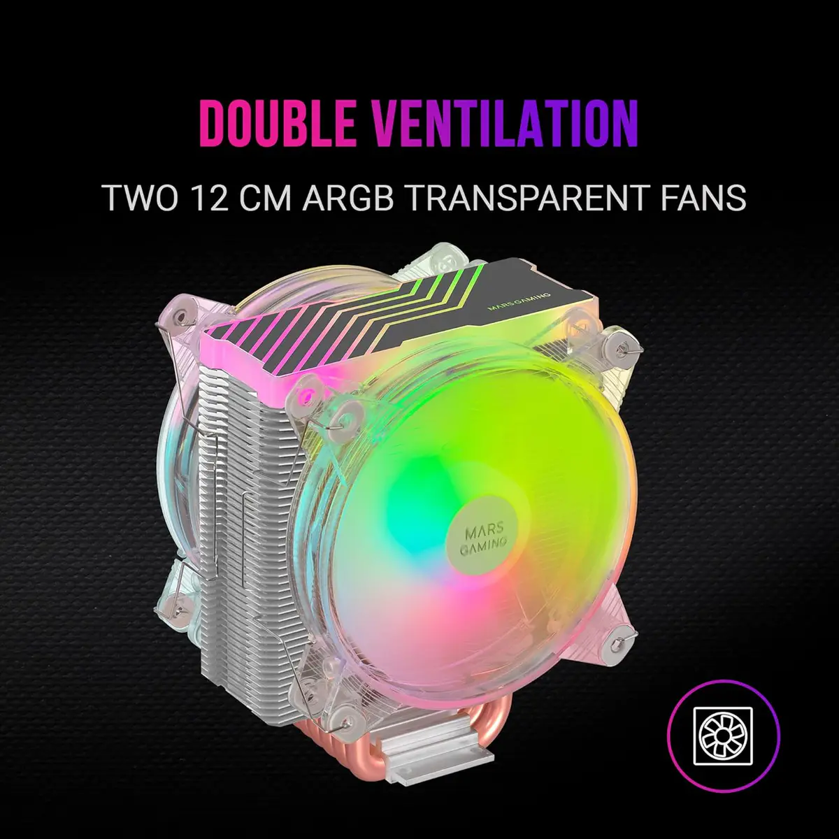 AIR COOLING MARS GAMING MCPU66 ARGB – MULTI SOCKET – 2 VENTILATEURS 120Mm – TDP 220W – TRANSPARENT