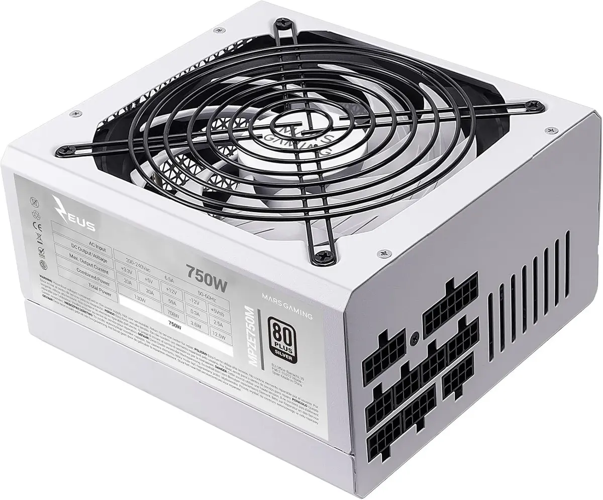 MARS GAMING MPZE750M – ALIMENTATION 750W – FULL MODULAIRE – 80 PLUS SILVER – TECHNOLOGIE AI – WHITE