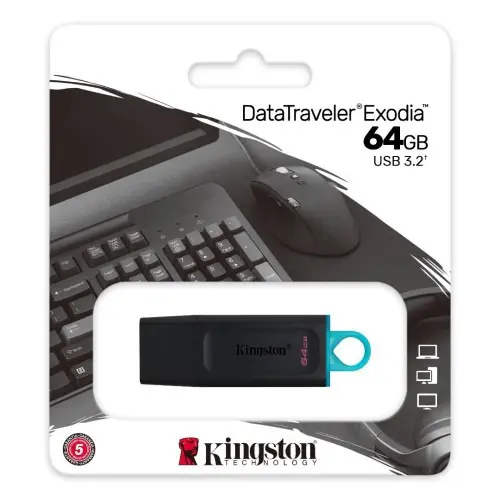 KINGSTON DATATRAVELER EXODIA – FALSH DISQUE 64GB – USB TYPE-A 3.2 – TRANSFERT RAPIDE – BLACK