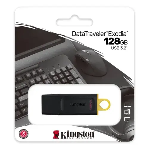 KINGSTON DATATRAVELER EXODIA – FALSH DISQUE 128GB – USB TYPE-A 3.2 – TRANSFERT RAPIDE – BLACK