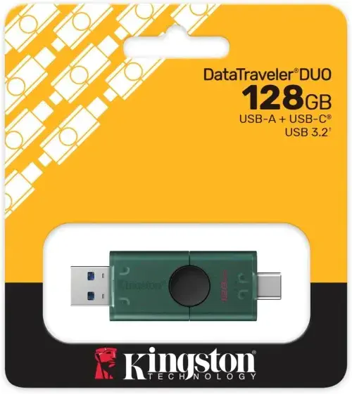 KINGSTON DATATRAVELER DUO 128GB – FLASH DISQUE USB TYPE-A 3.2 – USB TYPE-C – TRANSFERT RAPIDE – BLACK