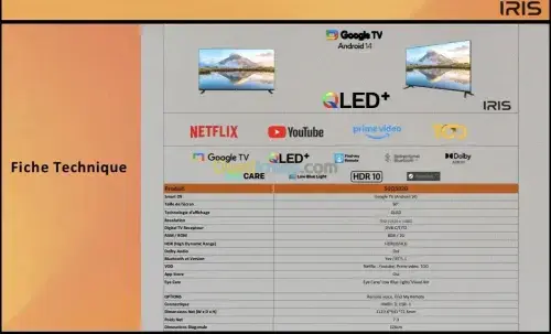 TV IRIS Q5020 50″ – GOOGLE TV – FULL HD – QLED+ ANDROID – BLUETOOTH – DOLBY AUDIO – EYE CARE – GOOGLE CAST