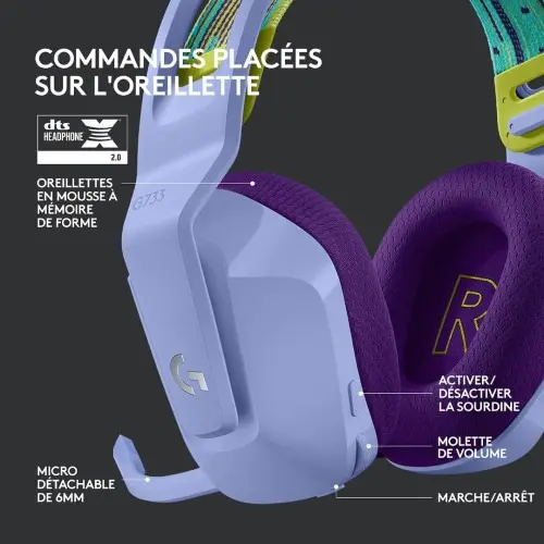 LOGITECH G733 LIGHTSPEED – CASQUE GAMING SANS FIL – DTS HEADPHONE X 2.0 – RGB – MICRO DÉTACHABLE – BLEU
