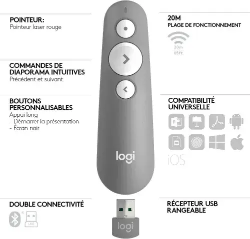 Logitech R500s – Télécommande de présentation – 3 boutons