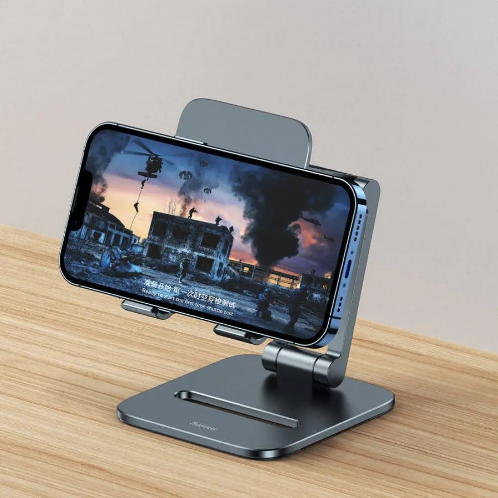 BASEUS DESKTOP BIAXIAL FOLDABLE METAL STAND – POUR SMARTPHONES – ALLIAGE ALUMINIUM – GRIS SIDÉRAL