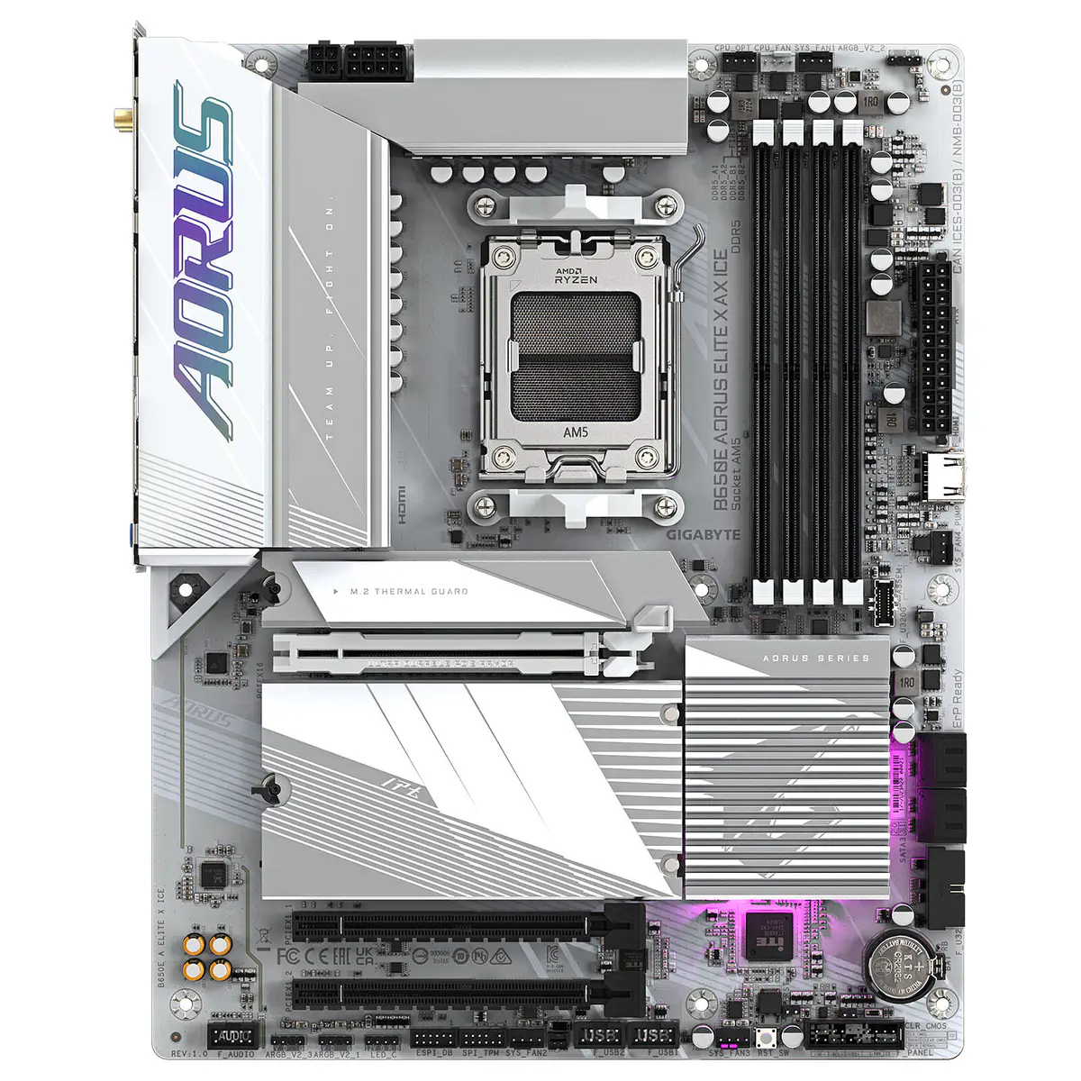 GIGABYTE B650E AORUS ELITE X AX ICE – CARTE MÈRE ATX – SOCKET AM5 – 4 x DDR5 – M.2 PCIe 5.0 – PCIe 5.0 X – WIFI 6E – BT 5.3 – LAN 2.5GBE – WHITE