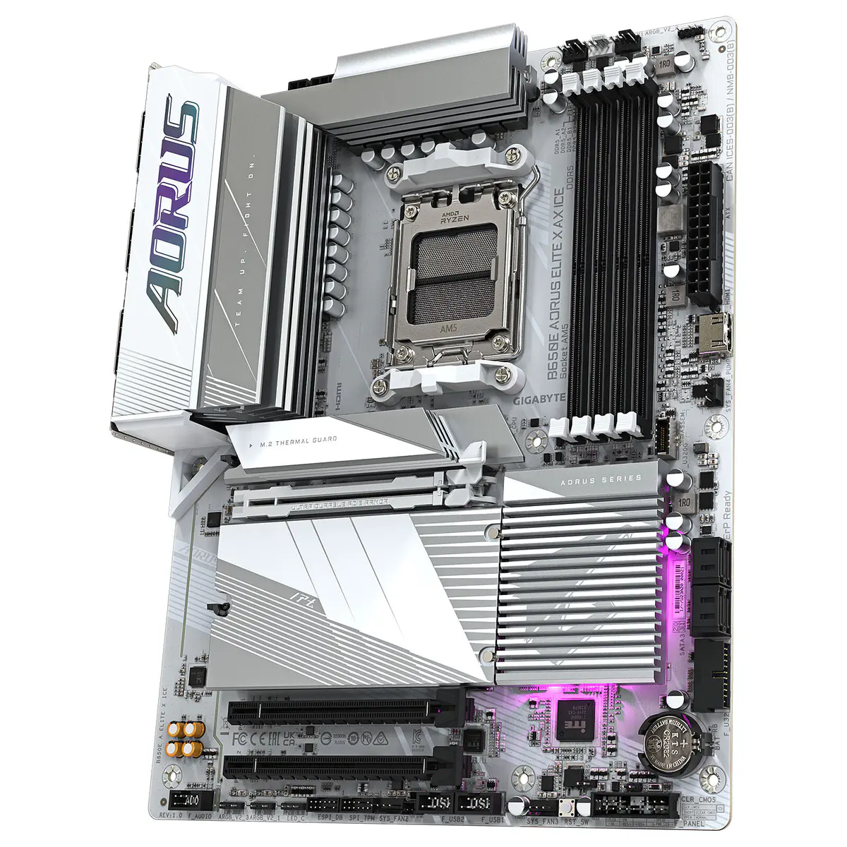 GIGABYTE B650E AORUS ELITE X AX ICE – CARTE MÈRE ATX – SOCKET AM5 – 4 x DDR5 – M.2 PCIe 5.0 – PCIe 5.0 X – WIFI 6E – BT 5.3 – LAN 2.5GBE – WHITE
