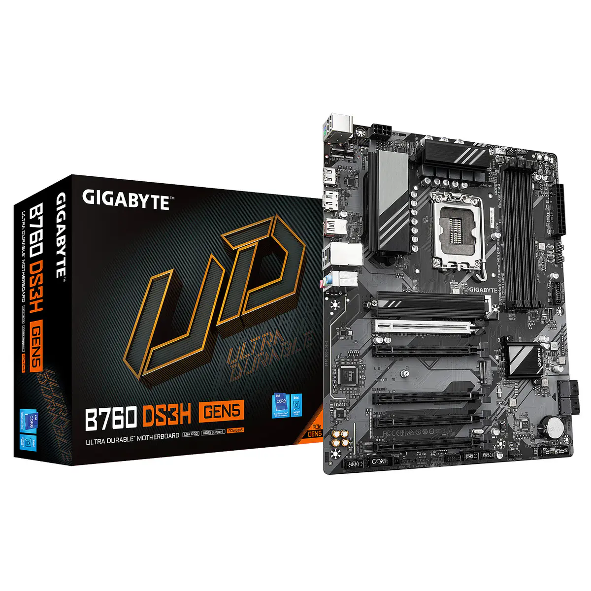 GIGABYTE B760 DS3H GEN5 – CARTE MÈRE ATX – SOCKET LGA 1700 – 4 x DDR5 – 1 x PCIe 5.0 X16 – 2 x M.2 PCIe 4.0 NVMe – USB 3.2 – LAN GIGABIT – BLACK