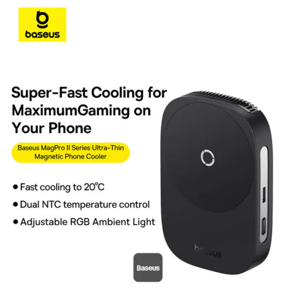 BASEUS MAGPRO II SERIES – MAGNETIC PHONE COOLER – ULTRA-THIN – RGB LIGHTING – EXTENDED USE – BLACK