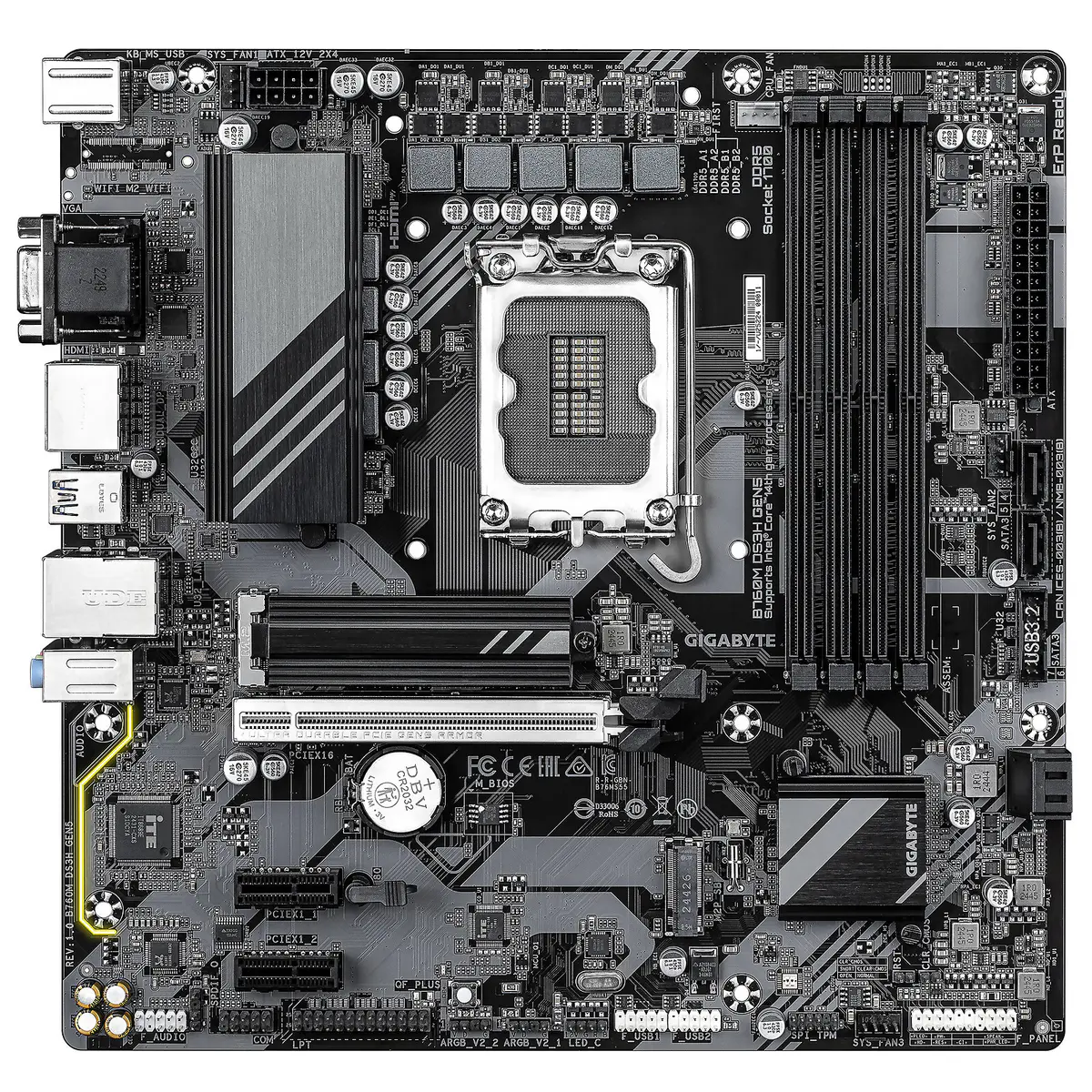 GIGABYTE B760M DS3H GEN5 – CARTE MÈRE MICRO ATX – SOCKET LGA 1700 – 4 X DDR5 – 1 X PCIE 5.0 X16 – 2 X M.2 PCIE 4.0 NVME – LAN 2.5GBE – USB 3.1 – BLACK