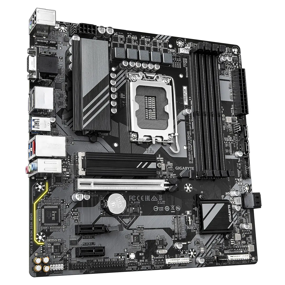 GIGABYTE B760M DS3H GEN5 – CARTE MÈRE MICRO ATX – SOCKET LGA 1700 – 4 X DDR5 – 1 X PCIE 5.0 X16 – 2 X M.2 PCIE 4.0 NVME – LAN 2.5GBE – USB 3.1 – BLACK