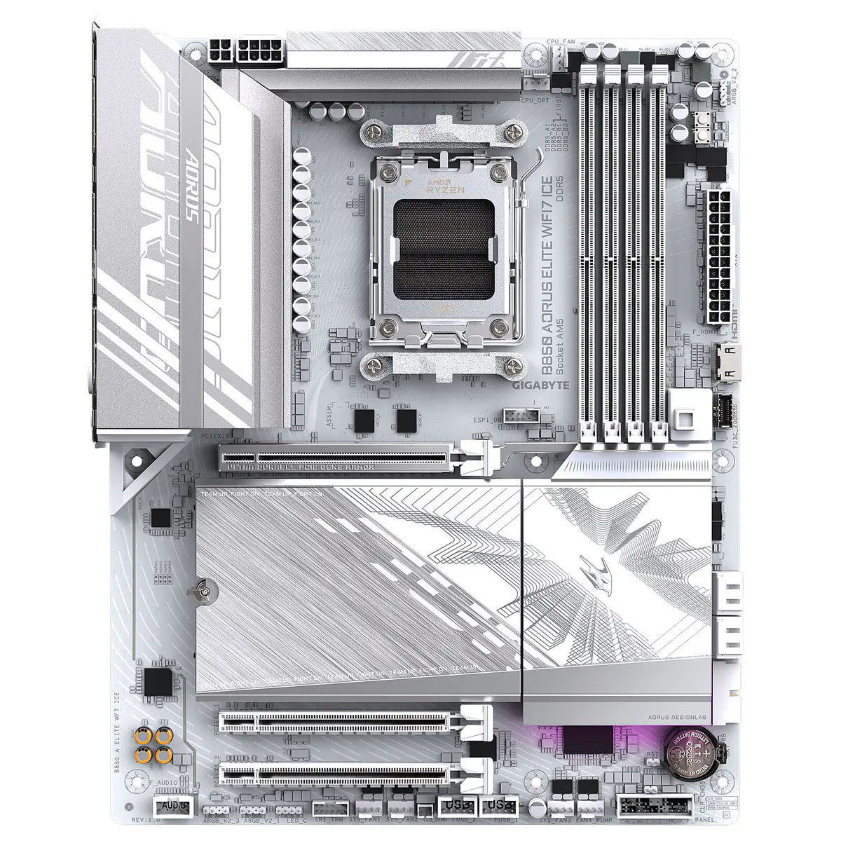 GIGABYTE B850 AORUS ELITE WIFI7 ICE – CARTE MÈRE ATX – SOCKET AM5 – 4 x DDR5 – 1 x PCIe 5.0 X16 – 3 x M.2 NVMe – WIFI 7 – BLUETOOTH 5.4 – LAN 2.5GBE – USB 3.2 – WHITE