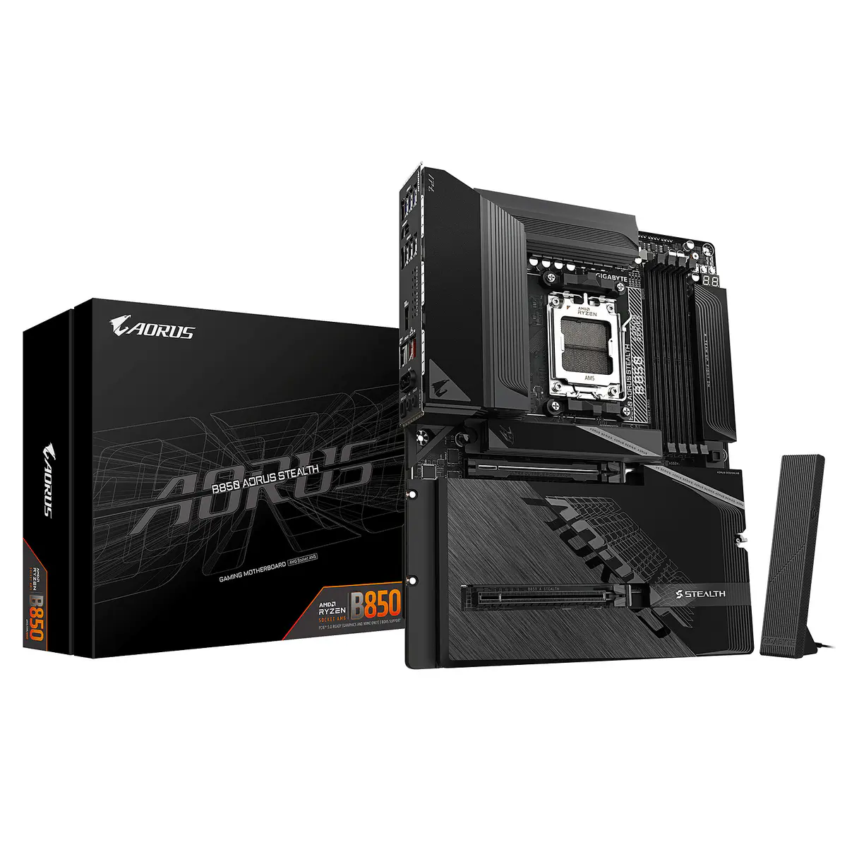 GIGABYTE B850 AORUS STEALTH – CARTE MÈRE ATX – SOCKET AM5 – 4 x DDR5 – 1 x PCIe 5.0 X16 – 4 x M.2 NVMe – WIFI 7 – BT 5.4 – LAN 5GBE – USB 3.2 – BLACK