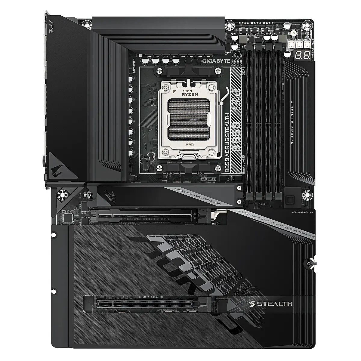 GIGABYTE B850 AORUS STEALTH – CARTE MÈRE ATX – SOCKET AM5 – 4 x DDR5 – 1 x PCIe 5.0 X16 – 4 x M.2 NVMe – WIFI 7 – BT 5.4 – LAN 5GBE – USB 3.2 – BLACK
