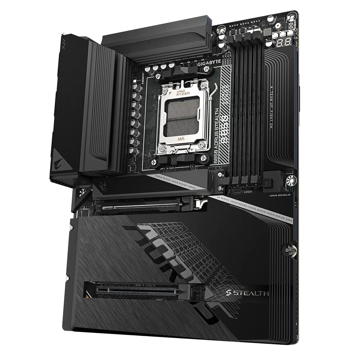 GIGABYTE B850 AORUS STEALTH – CARTE MÈRE ATX – SOCKET AM5 – 4 x DDR5 – 1 x PCIe 5.0 X16 – 4 x M.2 NVMe – WIFI 7 – BT 5.4 – LAN 5GBE – USB 3.2 – BLACK