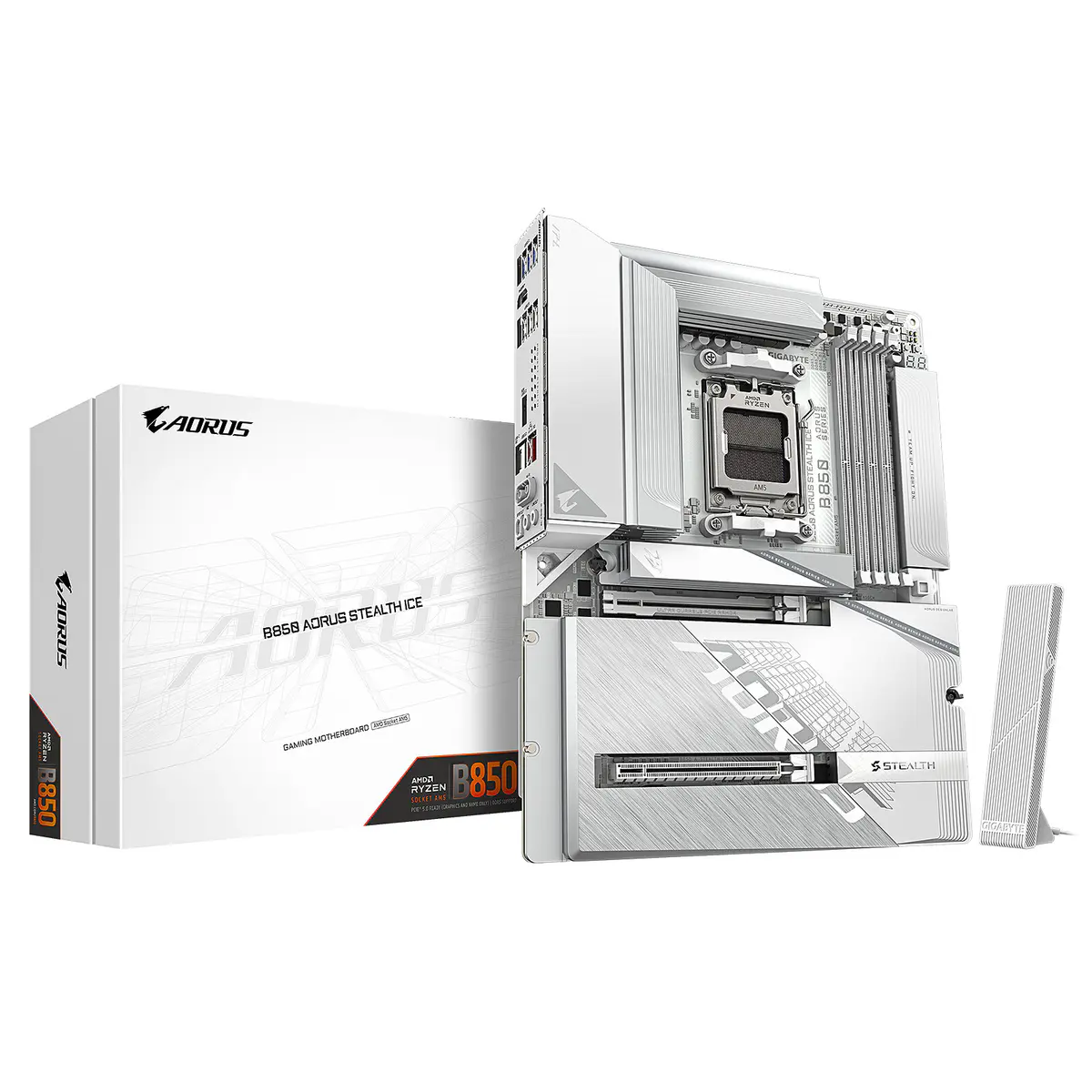 GIGABYTE B850 AORUS STEALTH ICE – CARTE MÈRE ATX – SOCKET AM5 – 4 x DDR5 – 1 x PCIe 5.0 X16 – 4 x M.2 NVMe – WIFI 7 – BT 5.4 – LAN 5GBE – USB 3.2 – WHITE