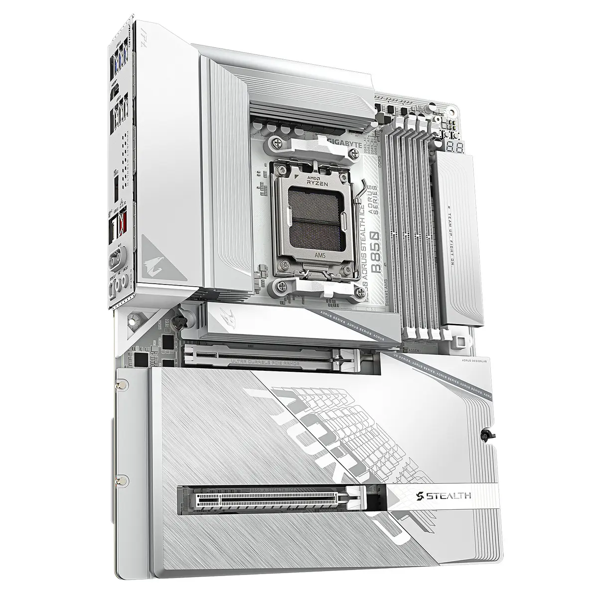 GIGABYTE B850 AORUS STEALTH ICE – CARTE MÈRE ATX – SOCKET AM5 – 4 x DDR5 – 1 x PCIe 5.0 X16 – 4 x M.2 NVMe – WIFI 7 – BT 5.4 – LAN 5GBE – USB 3.2 – WHITE