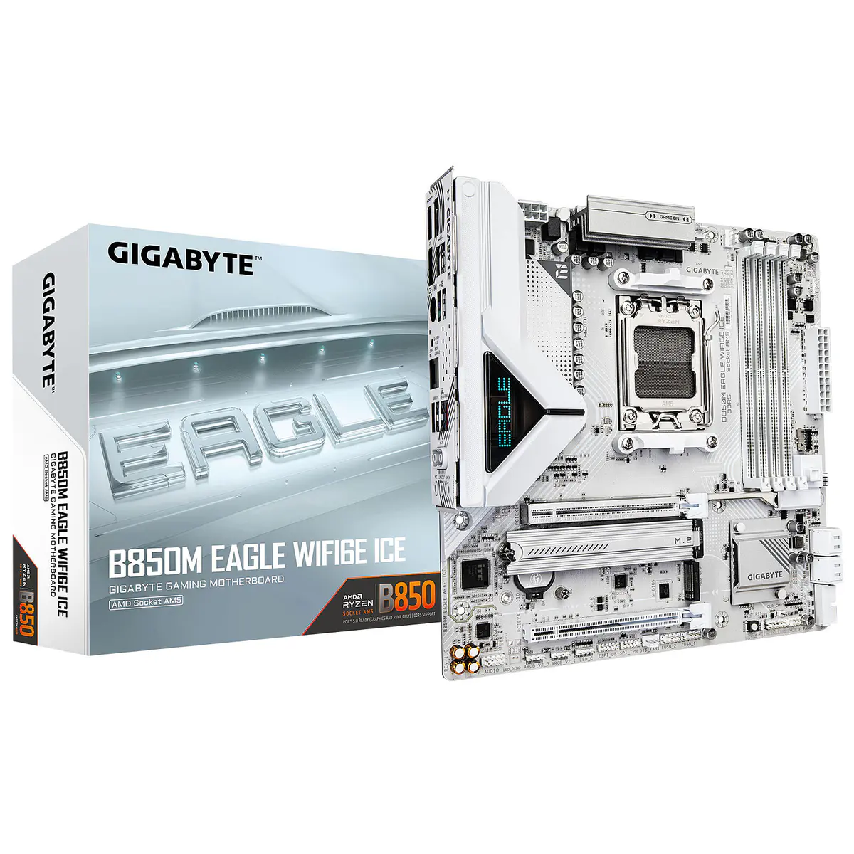 GIGABYTE B850M EAGLE WIFI6E ICE – CARTE MÈRE MICRO ATX – SOCKET AM5 – 4 x DDR5 – 1 x PCIe 5.0 X16 – 2 x M.2 NVMe – WIFI 6E – BT 5.3 – LAN 2.5GBE – WHITE