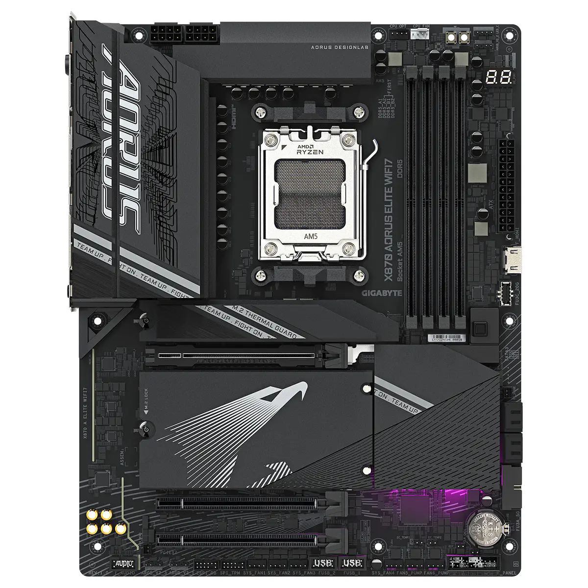 GIGABYTE X870 AORUS ELITE WIFI7 – CARTE MÈRE ATX – SOCKET AM5 – 4 x DDR5 – 1 x PCIe 5.0 X16 – 4 x M.2 NVMe – WIFI 7 – BT 5.4 – LAN 2.5GBE – USB 3.2 – BLACK