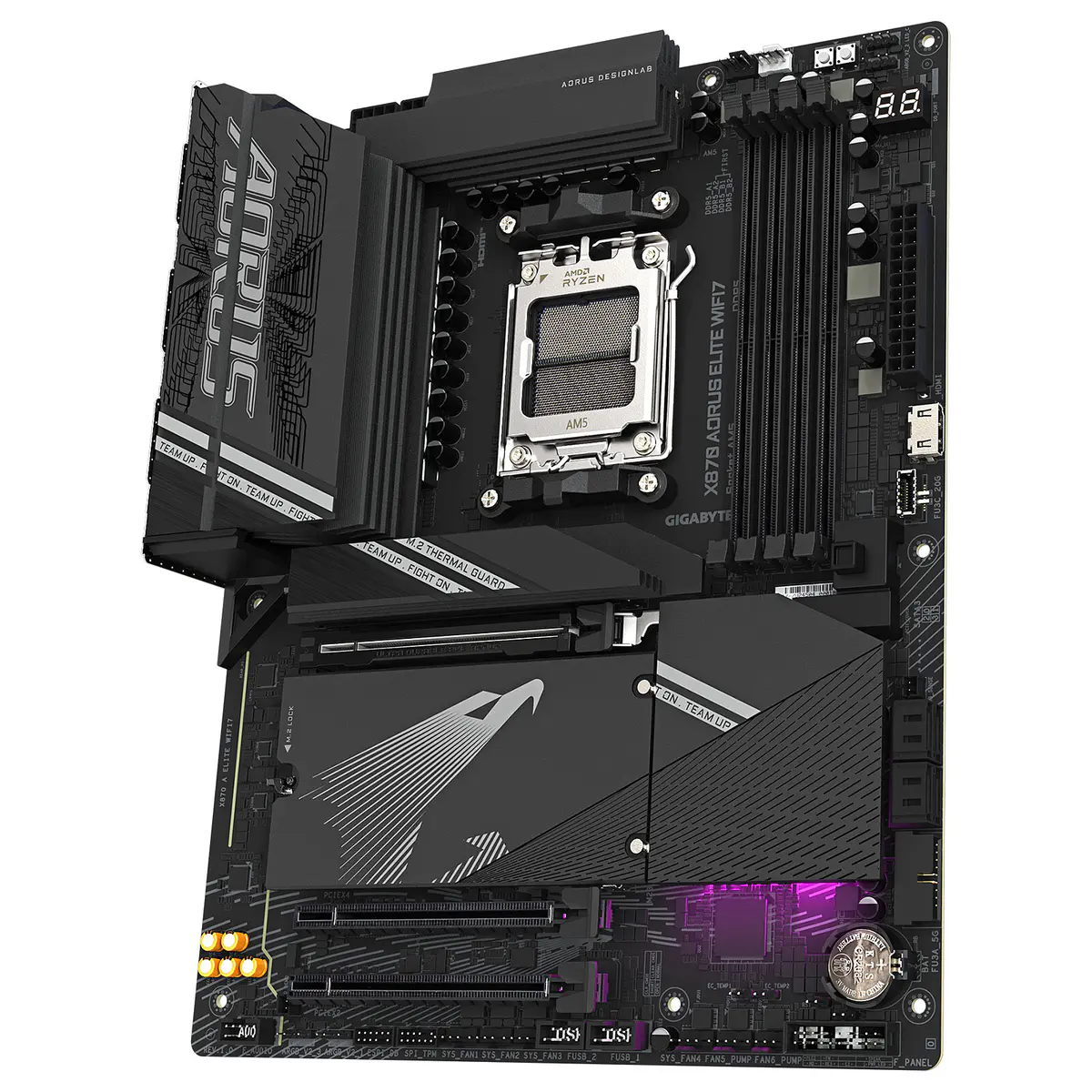 GIGABYTE X870 AORUS ELITE WIFI7 – CARTE MÈRE ATX – SOCKET AM5 – 4 x DDR5 – 1 x PCIe 5.0 X16 – 4 x M.2 NVMe – WIFI 7 – BT 5.4 – LAN 2.5GBE – USB 3.2 – BLACK