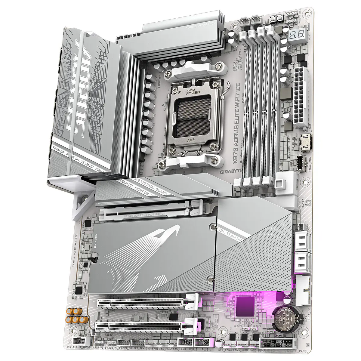 GIGABYTE X870E AORUS ELITE WIFI7 ICE – CARTE MÈRE ATX – SOCKET AM5 – 4 x DDR5 – 1 x PCIe 5.0 X16 – 4 x M.2 NVMe – WIFI 7 – BT 5.4 – LAN 2.5GBE – WHITE