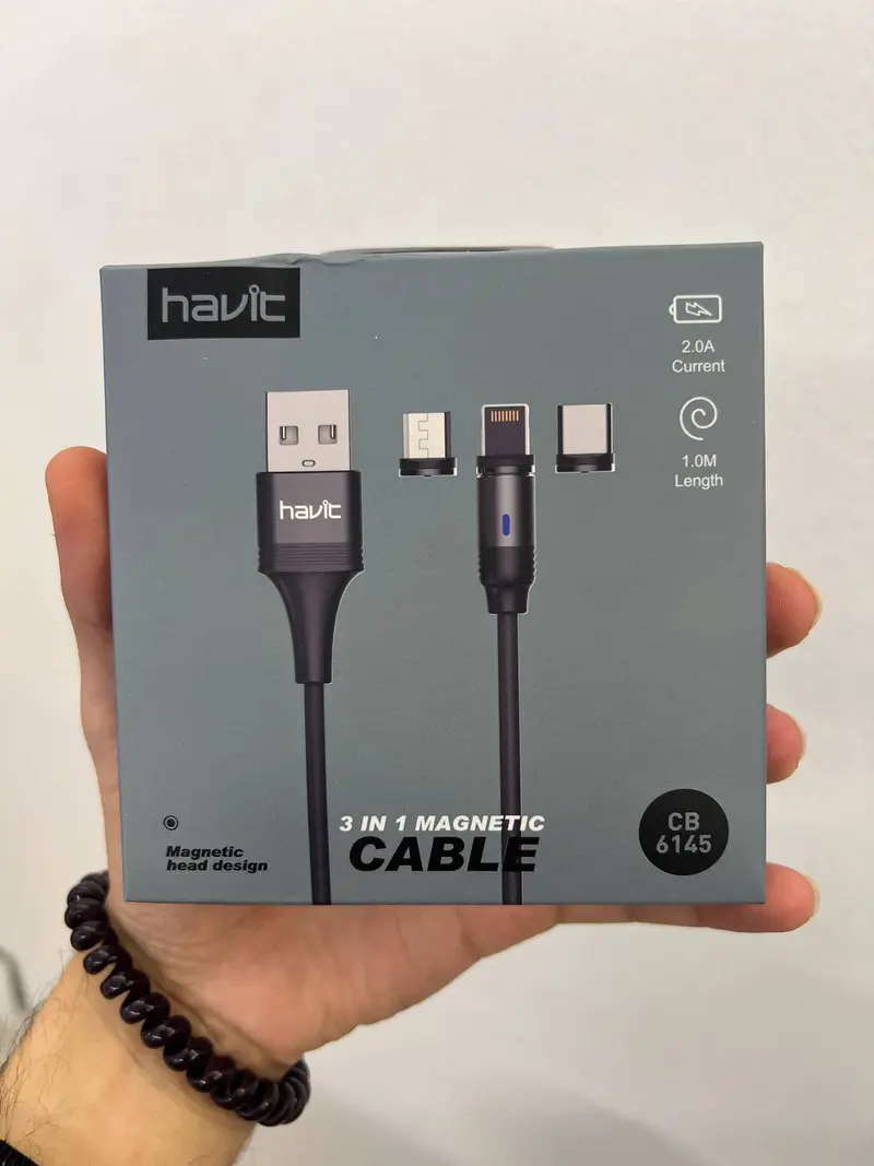HAVIT CB6145 – CÂBLE MAGNÉTIQUE 3 EN 1 – TYPE-C / MICRO USB / LIGHTNING – CHARGE RAPIDE – TRANSFERT DE DONNÉES – DURABLE – BLACK
