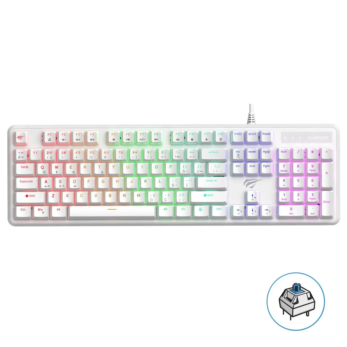HAVIT KB870L WHITE – CLAVIER MÉCANIQUE GAMING – RGB BACKLIT – SWITCHES MÉCANIQUES – ANTI-GHOSTING – COMPACT – WHITE