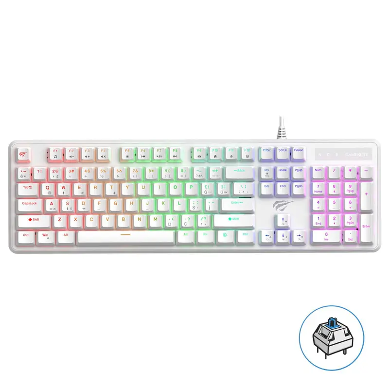 HAVIT KB870L WHITE – CLAVIER MÉCANIQUE GAMING – RGB BACKLIT – SWITCHES MÉCANIQUES – ANTI-GHOSTING – COMPACT – WHITE