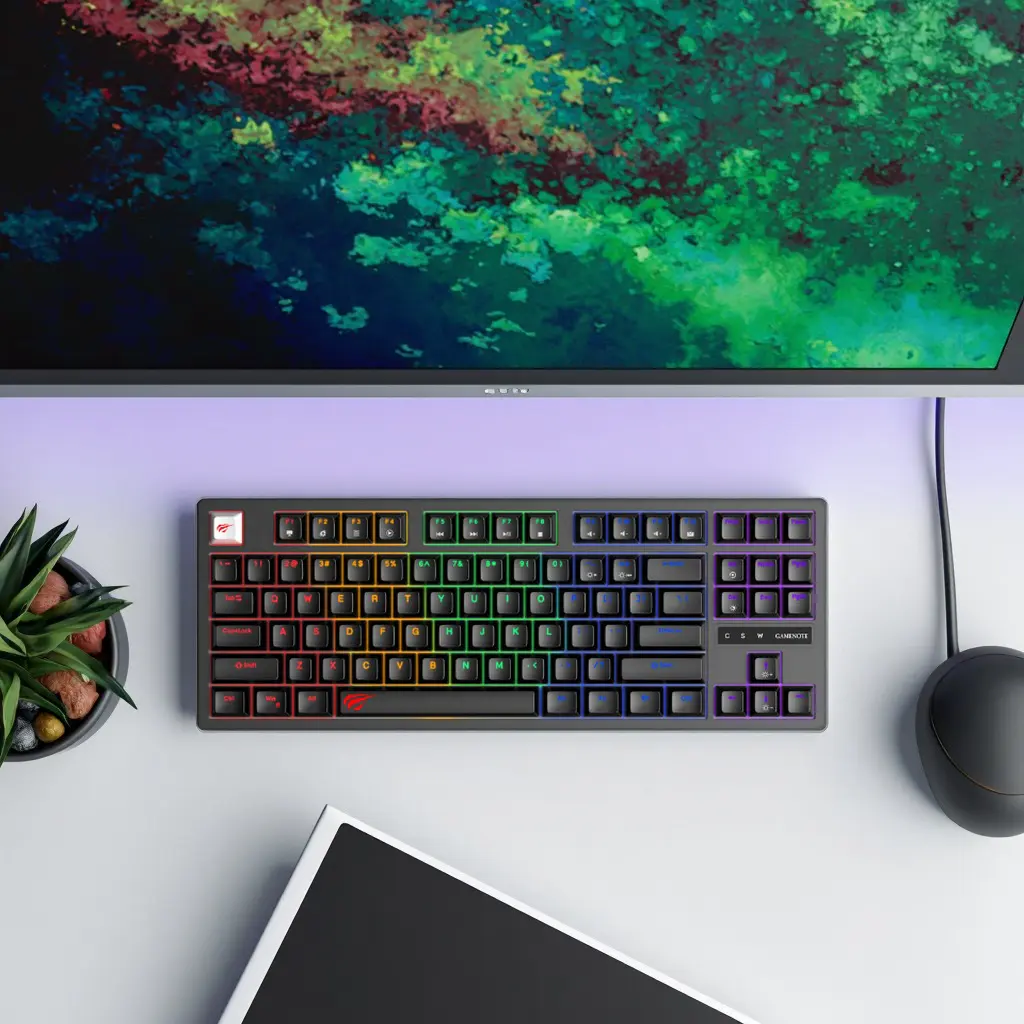HAVIT KB892L – CLAVIER MÉCANIQUE GAMING – RGB BACKLIT – SWITCHES BLUE – 87 TOUCHES – ANTI-GHOSTING – DESIGN GAMING – BLACK