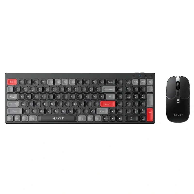 HAVIT KB830WB BLACK – PACK CLAVIER + SOURIS SANS FIL – CONNEXION 2.4GHZ – SILENCIEUX – ERGONOMIQUE – BLACK