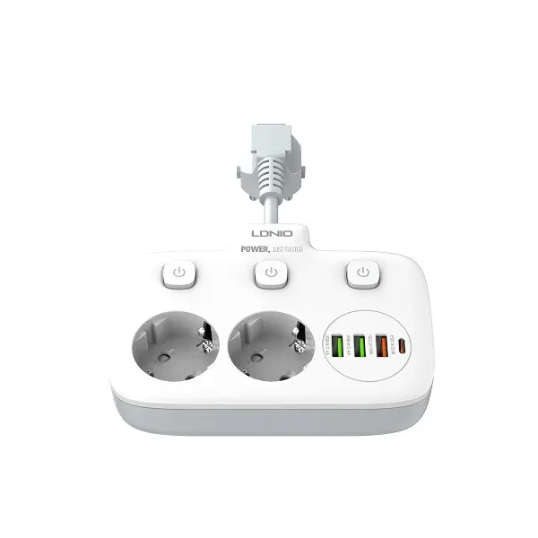 SIYOTEAM LDNIO SE2435 – MULTIPRISE 2 PRISES + 3 PORTS USB – 2500W – CHARGE RAPIDE – PROTECTION – COMPACT – WHITE