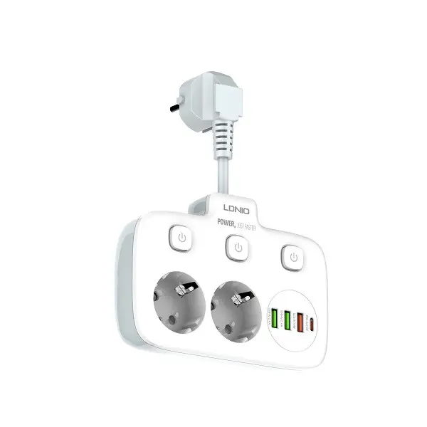 SIYOTEAM LDNIO SE2435 – MULTIPRISE 2 PRISES + 3 PORTS USB – 2500W – CHARGE RAPIDE – PROTECTION – COMPACT – WHITE