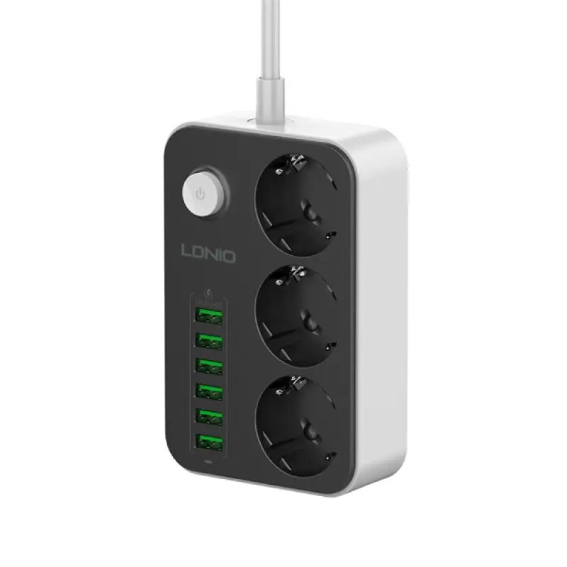 SIYOTEAM LDNIO SE3631 – RALLONGE MULTIPRISE 3 PRISES + 6 PORTS USB – CHARGE RAPIDE – PROTECTION – DESIGN COMPACT – HAVIT – BLACK