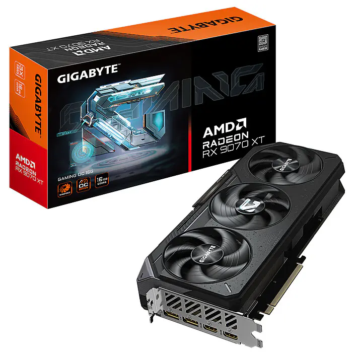 GIGABYTE RADEON RX 9070 XT GAMING OC 16G – CARTE GRAPHIQUE – 16GO GDDR6 – 3 X FANS – PCIe 4.0 – 2x HDMI + 2x DISPLAYPORT – OC – BLACK
