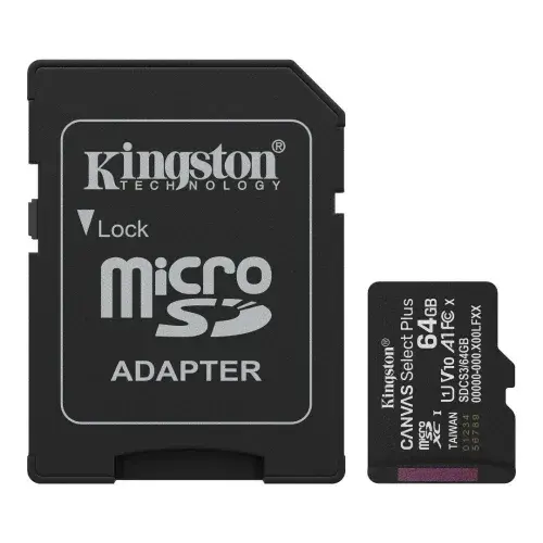KINGSTON CANVAS SELECT PLUS SDCS3 64GB – MICRO SDXC 64GB – UHS-I CLASSE 10 – AVEC ADAPTATEUR SD – BLACK