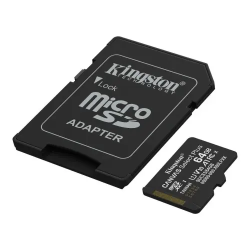 KINGSTON CANVAS SELECT PLUS SDCS3 64GB – MICRO SDXC 64GB – UHS-I CLASSE 10 – AVEC ADAPTATEUR SD – BLACK