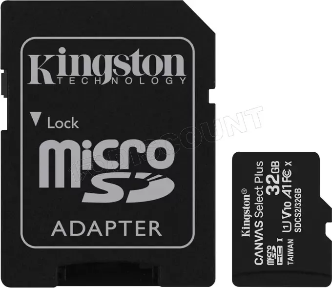 KINGSTON CANVAS SELECT PLUS SDCS3 32GB – MICRO SDXC 32GB – UHS-I CLASSE 10 – AVEC ADAPTATEUR SD – BLACK