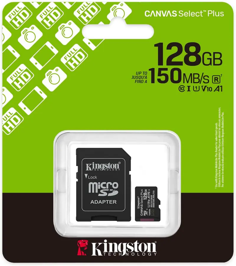KINGSTON CANVAS SELECT PLUS SDCS3 128GB – MICRO SDXC 128GB – UHS-I CLASSE 10 – AVEC ADAPTATEUR SD – BLACK