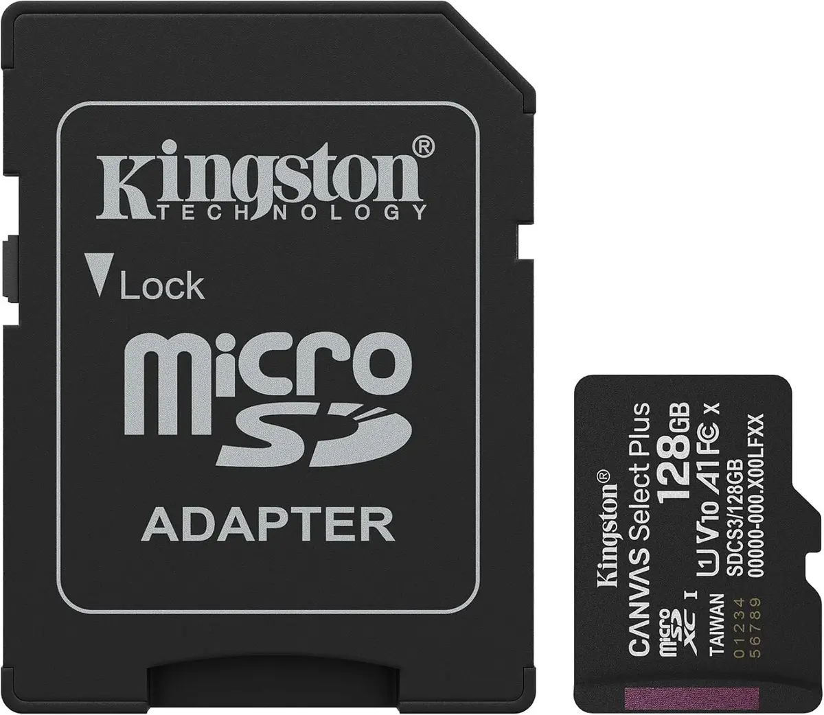 KINGSTON CANVAS SELECT PLUS SDCS3 128GB – MICRO SDXC 128GB – UHS-I CLASSE 10 – AVEC ADAPTATEUR SD – BLACK