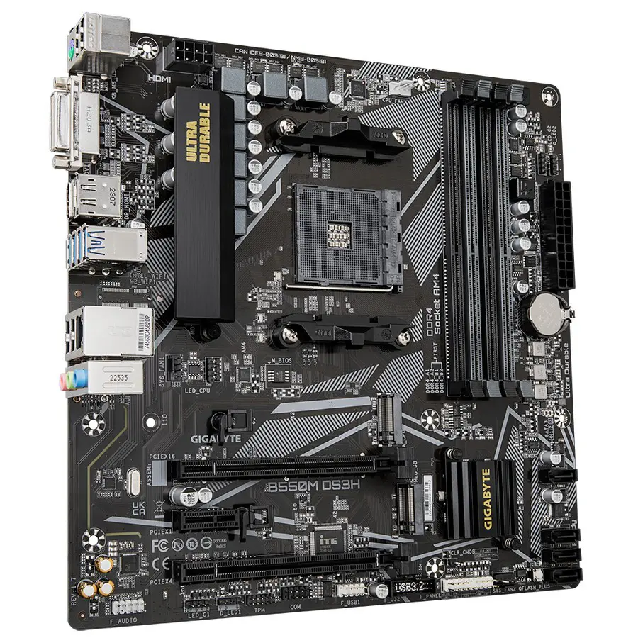 Carte mére Gigabyte B550M DS3H Micro ATX Socket AM4 AMD B550 – 4 x DDR4 – SATA 6Gb/s + M.2 – USB 3.1