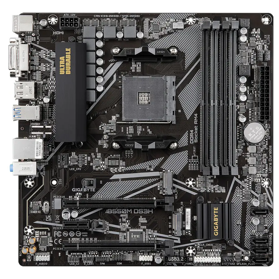 Carte mére Gigabyte B550M DS3H Micro ATX Socket AM4 AMD B550 – 4 x DDR4 – SATA 6Gb/s + M.2 – USB 3.1
