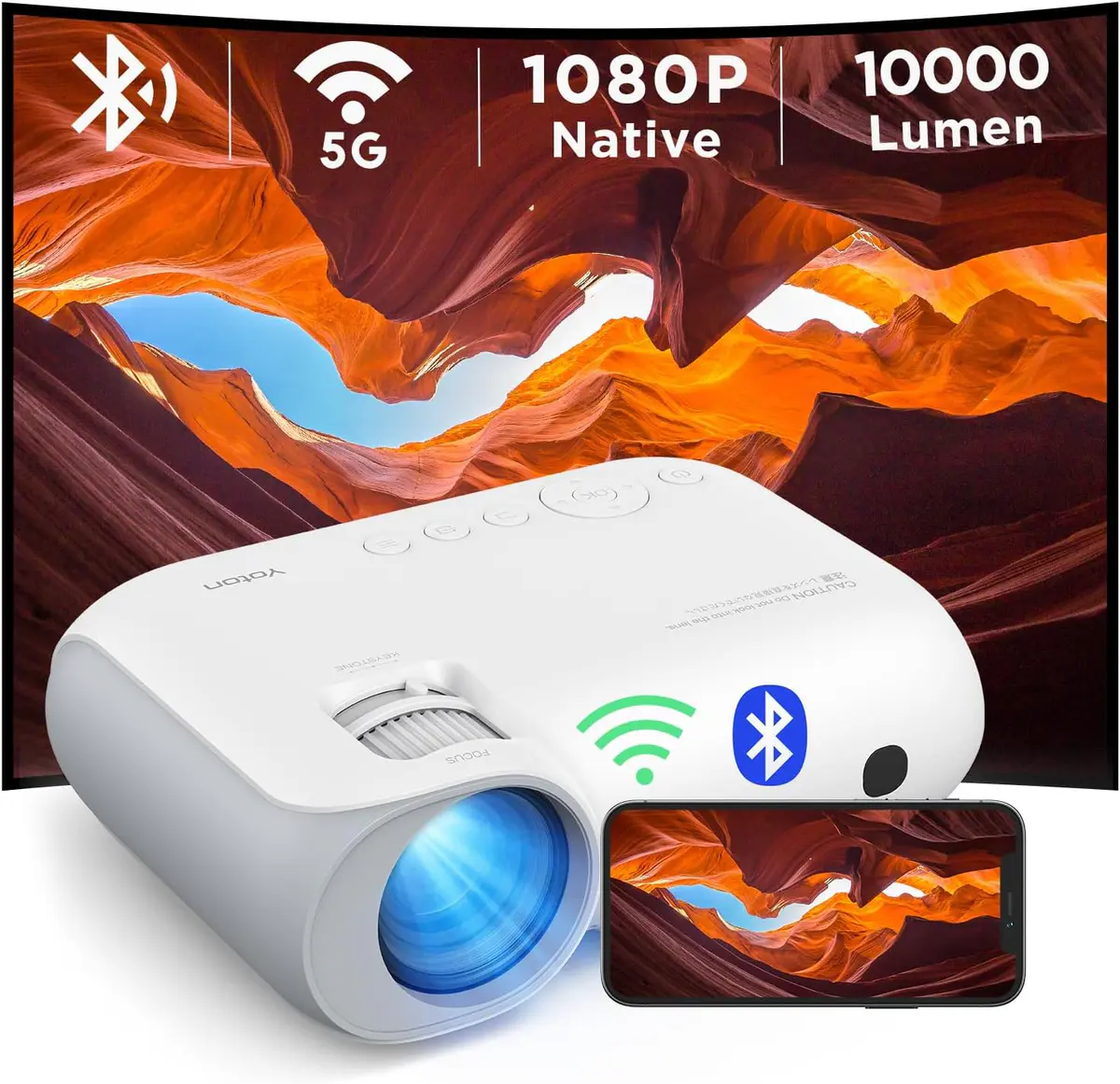 YOTON Y7 – VIDÉOPROJECTEUR – DATASHOW PORTABLE 4K 1080P – 2 000 LUMENS – BLUETOOTH – WIFI –