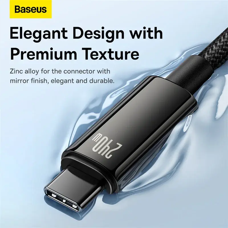 BASEUS TUNGSTEN GOLD – FAST CHARGING DATA CABLE 3M – TYPE-C TO TYPE-C – 240W – ALLIAGE – E-marker
