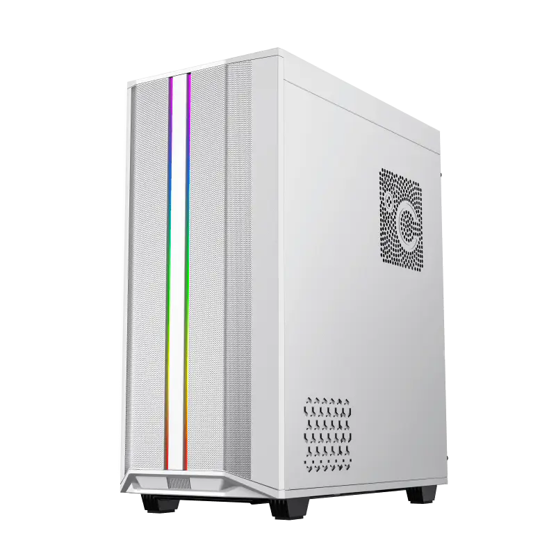 BOITIER GAMING GAMEMAX PRECISION 2 ARGB WHITE MID TOWER ACIER 0.8MM PANNEAU SUPERIEUR AMOVIBLE VERRE TREMPE 2X USB 2.0 HD AUDIO