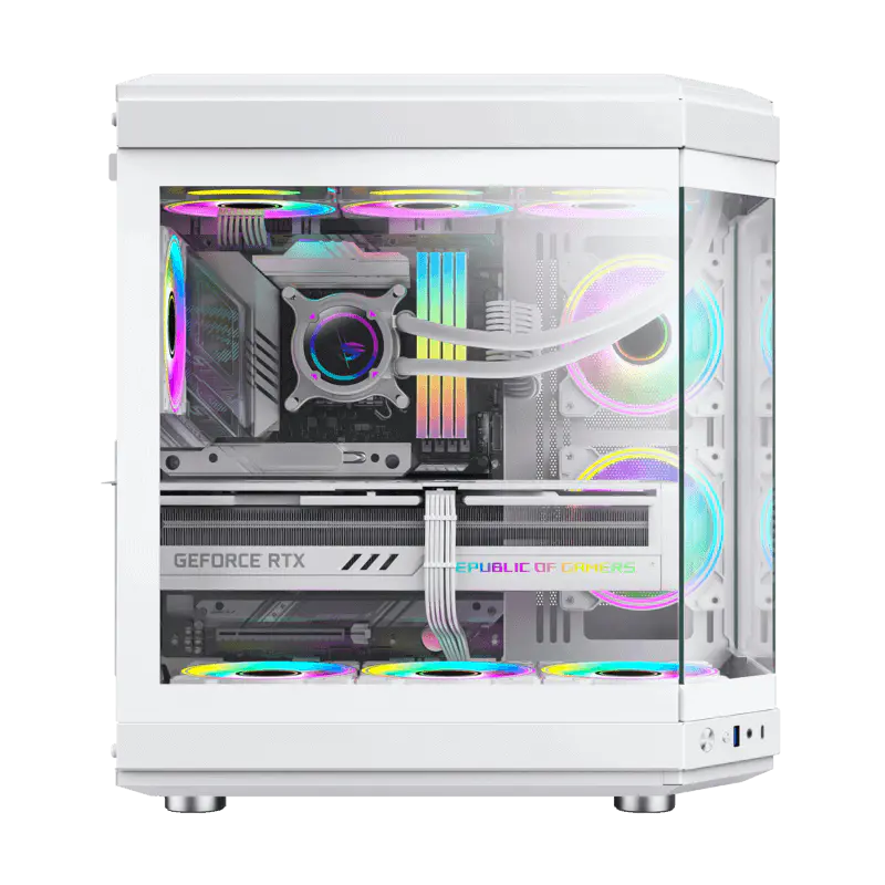 BOITIER GAMING GAMEMAX HYPE WHITE MID TOWER ATX DOUBLE CHAMBRE VERRE TREMPE 3X VENTILATEURS ARGB INFINITY 120MM USB TYPE C
